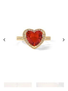 Vanessa Mooney Gold Heart Ring with Red Gemstone - Women Jewelry